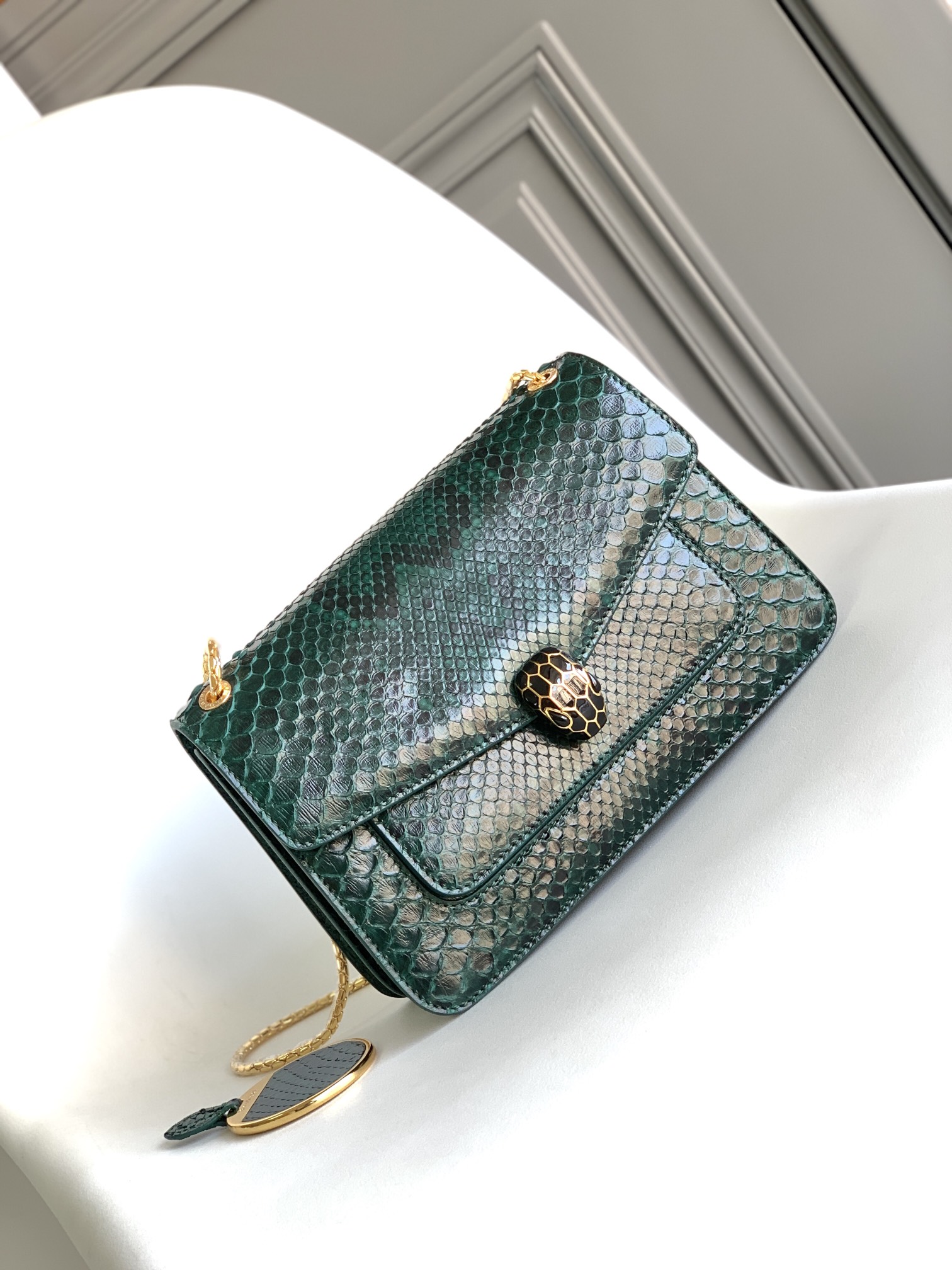 Bvlgari Serpenti Forever Medium Crossbody Bag in Dark Green Python Skin